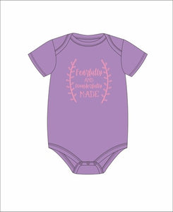 FEARFULLY AND WONDERFULLY MADE PURPLE ONESIE