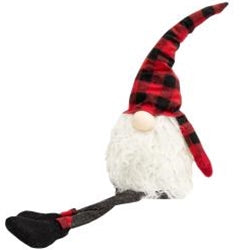 Dangle Leg Plush Red & Black Plaid Santa Gnome