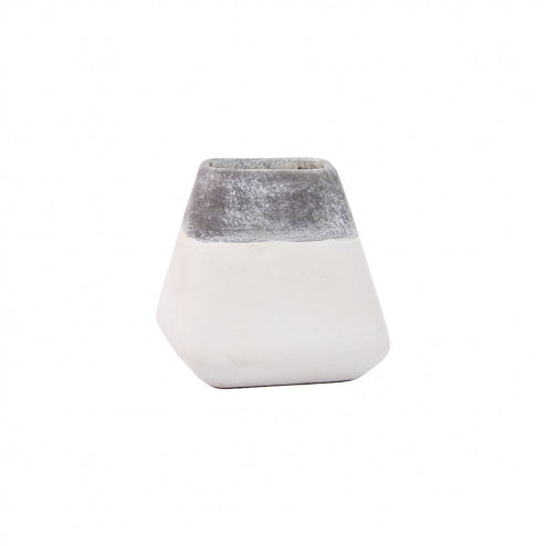 Small Pyramid Gray Rim White Pottery Vase